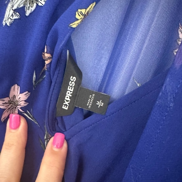 Express Blue Floral Chiffon Bodysuit - Picture 5 of 5